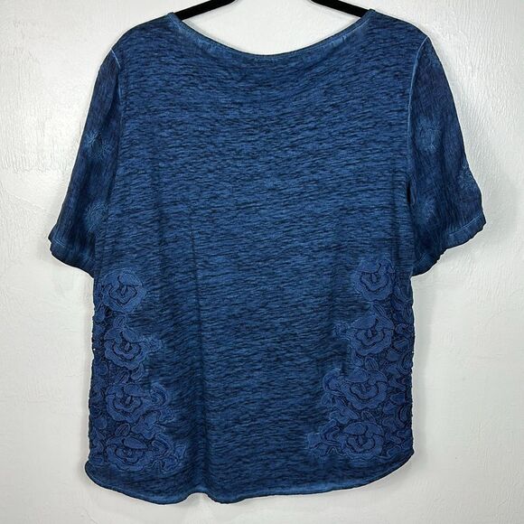 Chico’s Blue Embroidered Linen Relaxed Fit Top Blouse Size 8/10 - Picture 6 of 11
